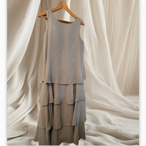 JJ’s House A-line Scoop Tea-Length Chiffon Mother of the Bride Cascading Ruffles - Picture 5 of 10